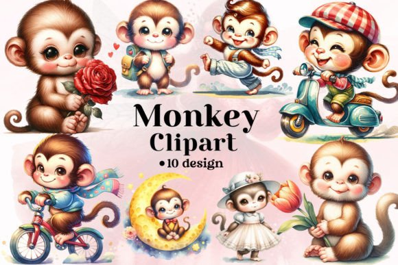 Download Watercolor Cute Monkey Clipart - Monkey clipart Collection