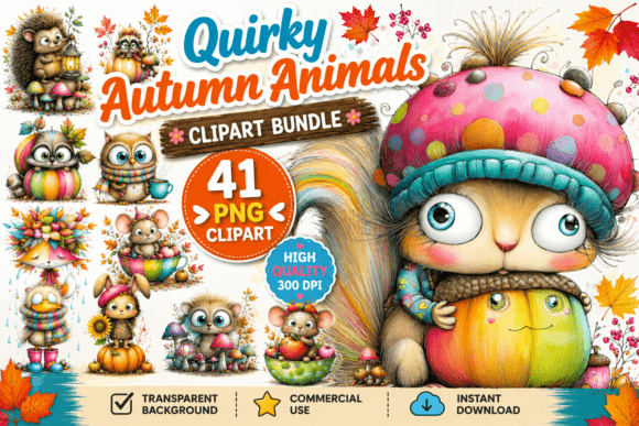 Download Quirky Funny Autumn Animals Clipart - Fun Collection