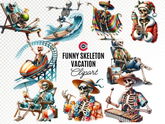 Download Funny Skeleton Vacation Watercolor Clipart - Fun Collection