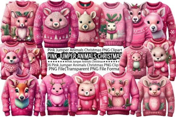 Download Pink Jumper Animals Christmas PNG Bundle - Premium Resources