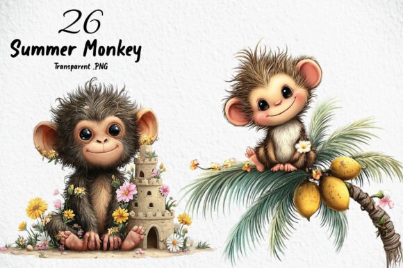 Download Whimsical Summer Monkey Clipart - Monkey clipart Collection