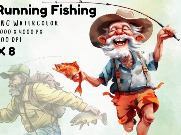 Download Watercolor Funny Fishing Clipart - Fun Collection
