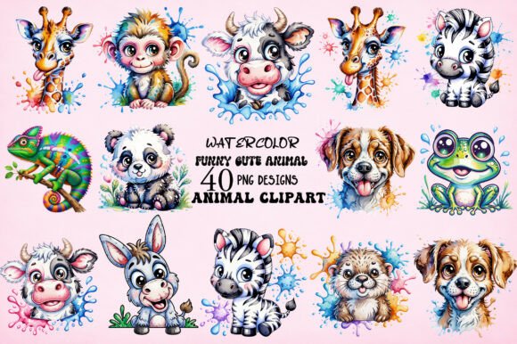 Download Watercolor Funny Cute Animal PNG Bundle - Fun Collection
